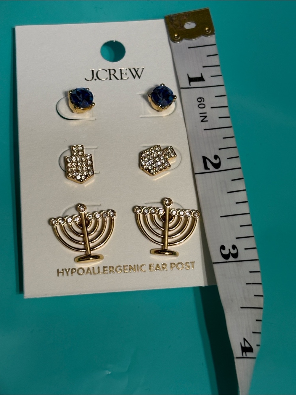 NWT J.Crew Gold & Blue Hanukkah Earring Trio - Picture 3 of 8